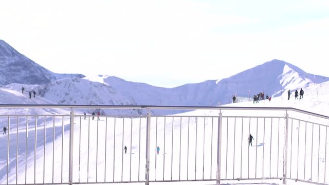 Chair-lift at ski resort and blue clear sky. Close-up view.