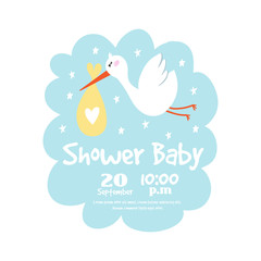 Baby shower badge happy mothers day insignias stork sticker stamp icon frame and bird card design doodle vintage hand drawn element vector illustration.