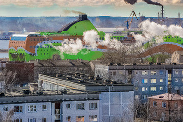 Obraz premium Green cruise liner. Passenger ferry sailing past the Riga city