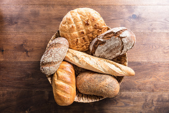 Variety Of Bread In The Basket