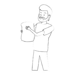 Obraz premium happy bearded man carrying bag icon image vector illustration design 