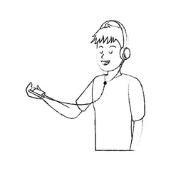 happy young  man listening to music with headphones  icon image vector illustration design 