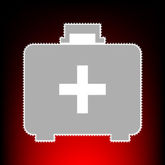 Obraz premium Medical First aid box sign. Postage stamp or old photo style on red-black gradient background.