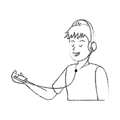 happy young  man listening to music with headphones  icon image vector illustration design 