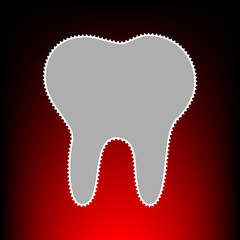 Tooth sign illustration. Postage stamp or old photo style on red-black gradient background.