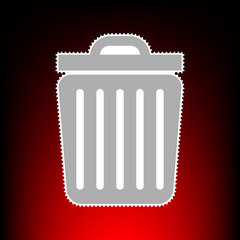 Trash sign illustration. Postage stamp or old photo style on red-black gradient background.