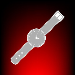Watch sign illustration. Postage stamp or old photo style on red-black gradient background.