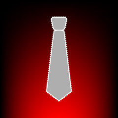 Tie sign illustration. Postage stamp or old photo style on red-black gradient background.