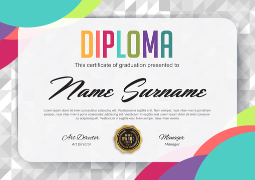 Preschool Kids Diploma certificate background design template