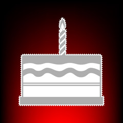 Birthday cake sign. Postage stamp or old photo style on red-black gradient background.