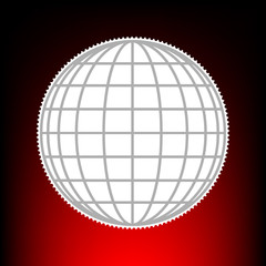 Earth Globe sign. Postage stamp or old photo style on red-black gradient background.
