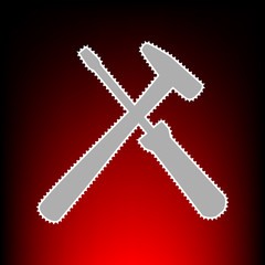 Tools sign illustration. Postage stamp or old photo style on red-black gradient background.