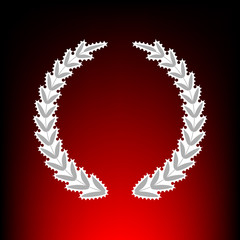 Laurel Wreath sign. Postage stamp or old photo style on red-black gradient background.