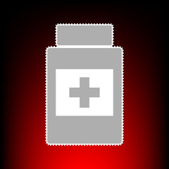 Obraz premium Medical container sign. Postage stamp or old photo style on red-black gradient background.