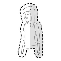 happy pretty woman with long sleeve shirt icon image vector illustration design 