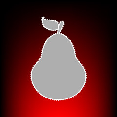 Pear sign illustration. Postage stamp or old photo style on red-black gradient background.