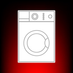 Washing machine sign. Postage stamp or old photo style on red-black gradient background.