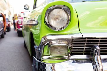 Concept of Cuba attractions. Headlight of old car in Havana, Cuba