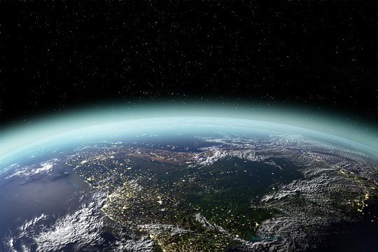 View of planet earth from space in 3D rendering. Elements of this image furnished by NASA