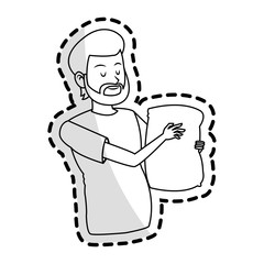 happy bearded man carrying bag icon image vector illustration design 