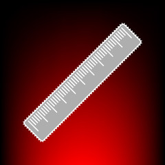 Centimeter ruler sign. Postage stamp or old photo style on red-black gradient background.