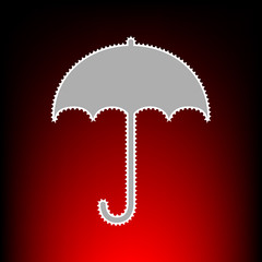 Umbrella sign icon. Rain protection symbol. Flat design style. Postage stamp or old photo style on red-black gradient background.