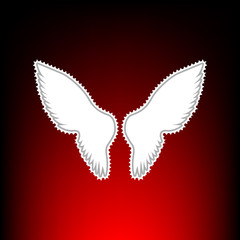 Wings sign illustration. Postage stamp or old photo style on red-black gradient background.