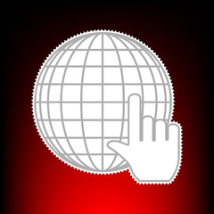 Earth Globe with cursor. Postage stamp or old photo style on red-black gradient background.