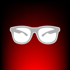 Sunglasses sign illustration. Postage stamp or old photo style on red-black gradient background.