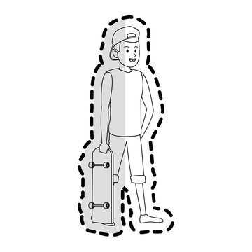 happy young man with skateboard  icon image vector illustration design 