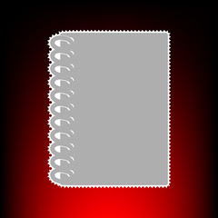 Notebook simple sign. Postage stamp or old photo style on red-black gradient background.