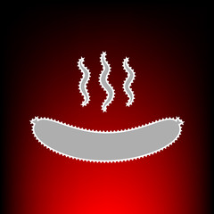 Sausage simple sign. Postage stamp or old photo style on red-black gradient background.