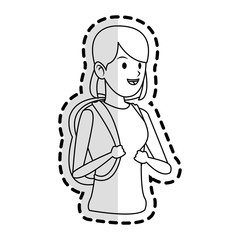 happy pretty young woman with backpack icon image vector illustration design 