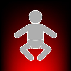 Baby sign illustration. Postage stamp or old photo style on red-black gradient background.