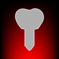Tooth implant sign illustration. Postage stamp or old photo style on red-black gradient background.