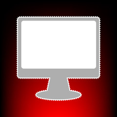 Monitor with brush sign. Postage stamp or old photo style on red-black gradient background.