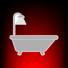 Bathtub sign. Postage stamp or old photo style on red-black gradient background.
