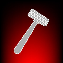 Safety razor sign. Postage stamp or old photo style on red-black gradient background.