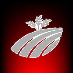 Obraz premium Wheat field sign. Postage stamp or old photo style on red-black gradient background.