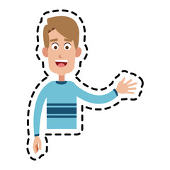 happy handsome blonde man waving hand cartoon icon image vector illustration design 