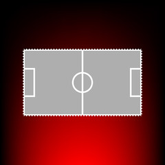 Soccer field. Postage stamp or old photo style on red-black gradient background.