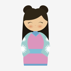 japanese girl wearing kimono cartoon icon over white background. colorful design. vector illustration