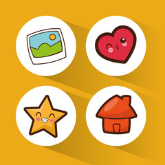 set kawaii social media icons vector illustration eps 10