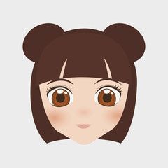 japanese girl face cartoon icon over white background. colorful design. vector illustration