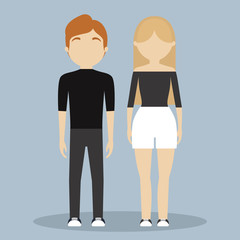 young couple wearing casual clothes over gray background. colorful design. vector illustration