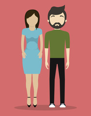 young couple wearing casual clothes over pink background. colorful design. vector illustration