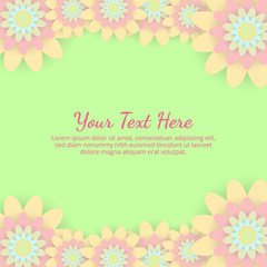 Greeting card with colored flowers. Invitation card for wedding, birthday and other holiday. Spring is coming. Vector illustration.