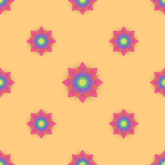 Abstract seamless pattern with colored flowers. Paper flowers background. Vector illustration.