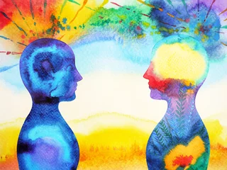 Mastermind, Chakra-Power, Inspiration abstrakter Gedanke zusammen, Welt, Universum in deinem Kopf, Aquarellmalerei © Benjavisa Ruangvaree