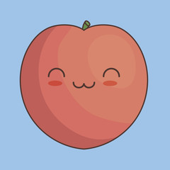 kawaii peach fruit icon over blue background. colorful design. vector illustration